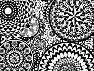 Pattern with balck and white mandalas