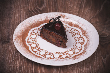 Chocolate and cherry cake slice