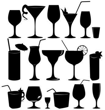Glass collection - vector silhouette. Cocktail party icons set.