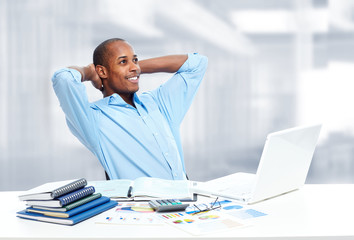 Relaxing black businessman.