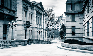 Walkway and buildings at the Capitol Complex in Harrisburg, Penn