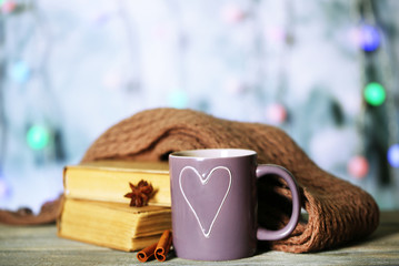 Beautiful composition with cup of hot drink,