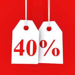 40 percent off - hanging labels on red background