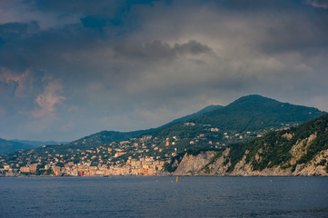 Sand beach in Camogli by Genova, Italy