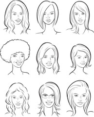 whiteboard drawing - beautiful women heads