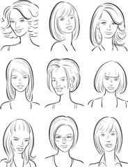 whiteboard drawing - beautiful women faces collection