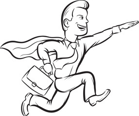 whiteboard drawing - businessman running like superman