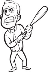 whiteboard drawing - businessman holding a baseball club