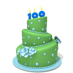 Birthday cake with number one hundred 3d illustration