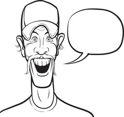 whiteboard drawing - cartoon smiling man in baseball cap with sp