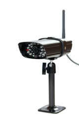 CCTV security camera on white background.  Selective focus.