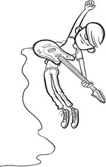 whiteboard drawing - cartoon jumping rock guitarist