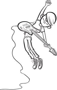 whiteboard drawing - cartoon jumping rock guitarist