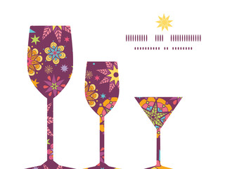 Vector colorful stars three wine glasses silhouettes pattern