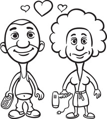 whiteboard drawing - cartoon avatar love couple husband and wife