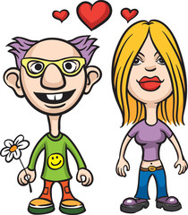 Cartoon avatar love couple nerd and girl