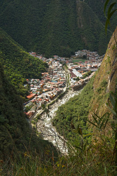 View of Machupicchu Pueblo or Aguas Calientes, Cusco, Peru