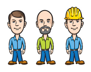 Three cartoon workers