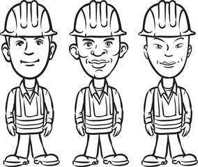 whiteboard drawing - three cartoon workers various ethnicity