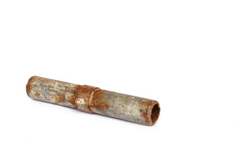 The rusty metal for connect scaffolding isolated on white backgr