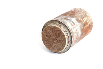 Rusty metal can isolated on white background