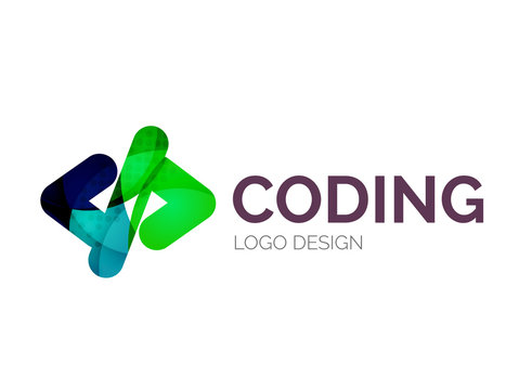 Code icon logo design made of color pieces
