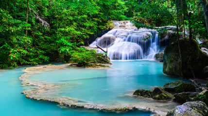 Fototapeta na wymiar Waterfall at Erawan National Park
