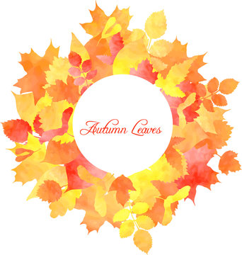 Floral template with autumn leaves by watercolor