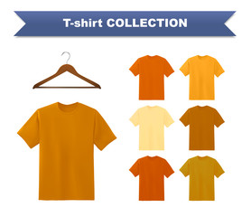 Yellow t-shirt template collection with hanger