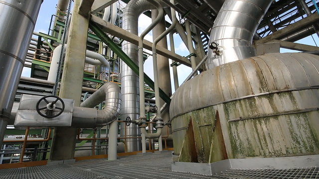 Heat exchanger in refinery factory , Smooth panning video