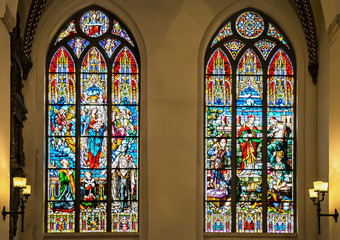 Windows with medieval stained glass, Riga