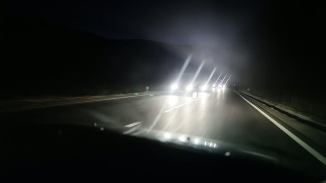 Driving on the highway at night