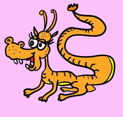 Cartoon style cute funny dragon with big eyes