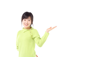 스튜디오 속 다양한 제스처의 젊은 여성