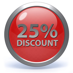 Discount 25 circular icon on white background