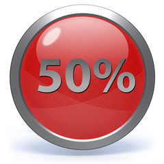 Fivety percent circular icon on white background
