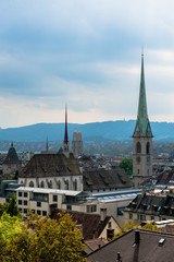 Fototapeta na wymiar Zurich center. Image of ancient European city, view from the top
