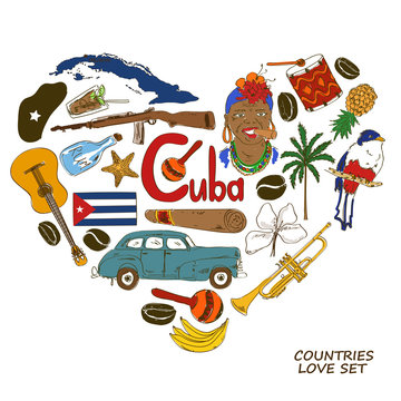 Cuban symbols in heart shape concept
