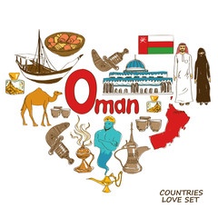 Oman symbols in heart shape concept