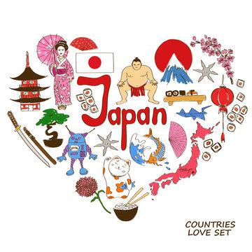 Japanese symbols in heart shape concept