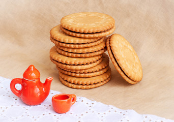 Sweet biscuits on textile background