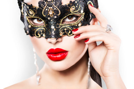 Beauty model woman wearing masquerade carnival mask