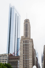 Fototapeta na wymiar Classic and Modern Skyscrapers in Chicago in Fog
