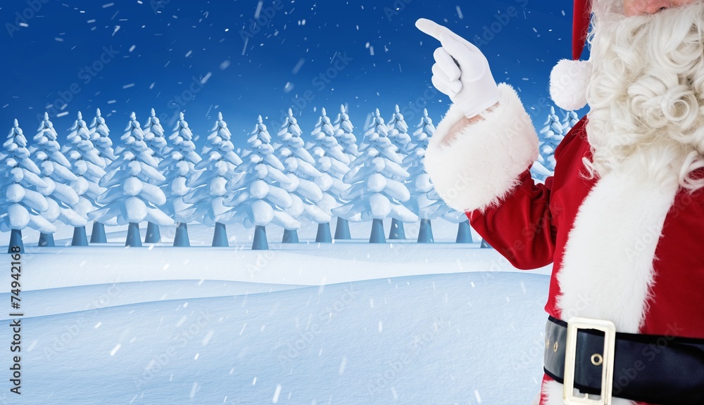 Poster composite image of mid section of santa pointing