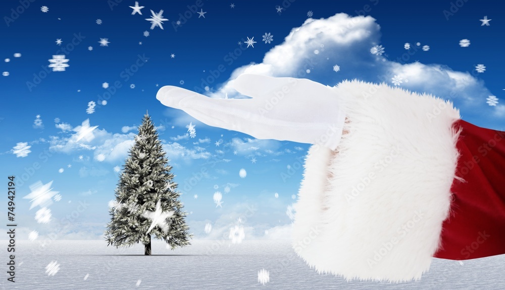 Poster composite image of santa claus with hand out
