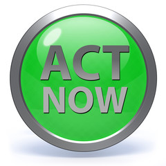Act now circular icon on white background