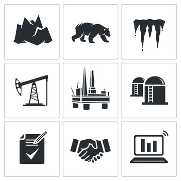 Oil production in the Arctic Vector Icons Set
