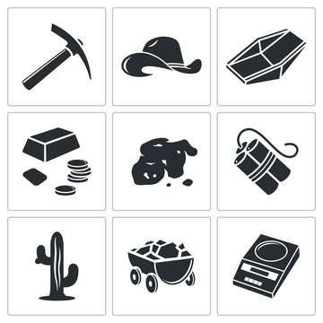 Gold rush Vector Icons Set