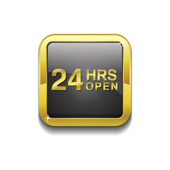 24 Hours Open Gold Vector Icon Button