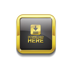 Download Here Square Vector Gold Button